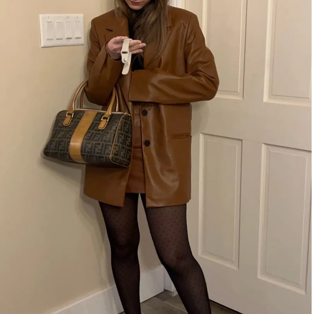 Zara | Chestnut Brown Faux Leather Blazer Jacket | Size XS